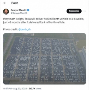 特斯拉或即将交付自己的第500万辆车 这要追上比亚迪？