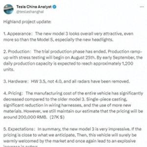 特斯拉新款Model 3曝光成本预计再降14%，留给国产车的时间不多了 ...